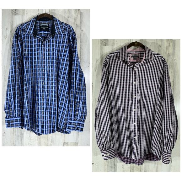 JOHNSTON & MURPHY Other - Johnston & Murphy Mens Dress Shirts Large Tailored Fit Lot of 2 Geometric Check